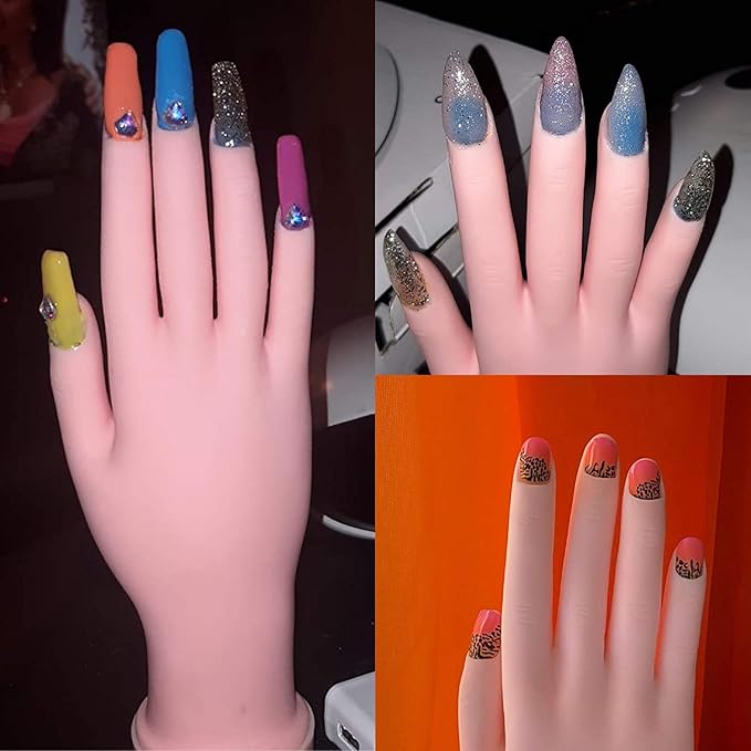 Hedume 3 Pack Practice Hand, Nail Trainning Practice Hand, Fake Hand for Nails Practice, Flexible Movable Fake Hand Manicure Practice Tool for Nail Art Training