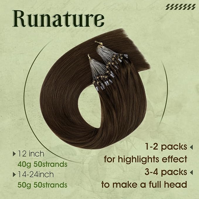 RUNATURE Brown Micro Link Hair Extensions Human Hair 22 Inch Micro Bead Hair Extensions Real Hair Dark Brown Microlink Hair Extension Long Remy Hair Pre Bonded Hair Extension Add Length 50g 50s