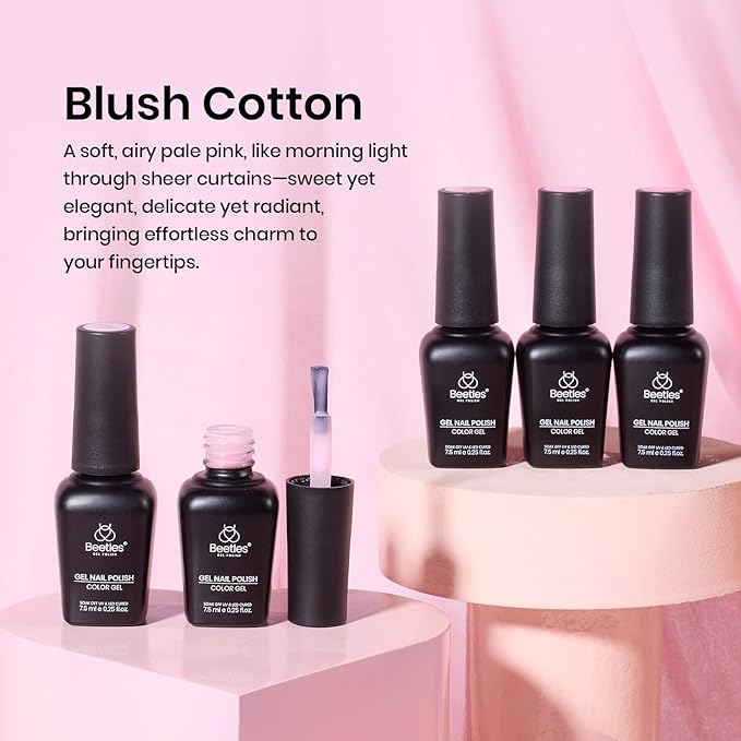 Beetles Pink Gel Nail Polish Set – Blush Cotton 6 Colors Gel Polish, Nude Baby Pink Rose Glitter Jelly Long Lasting Soak Off UV LED Manicure Kit Gift for Women Valentines Nails