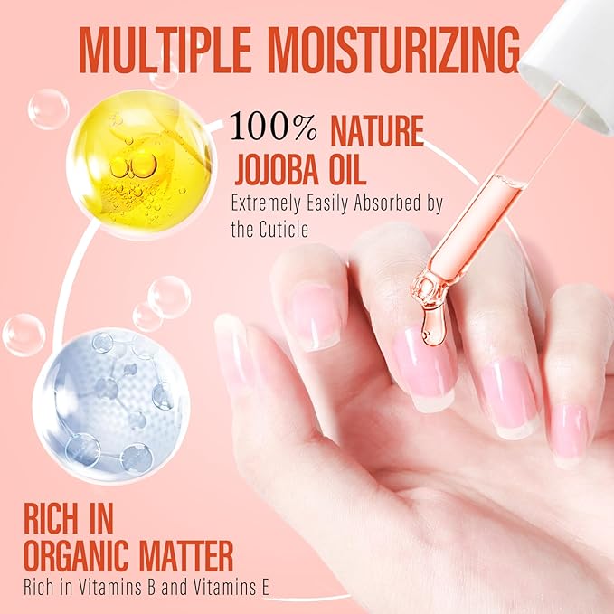 CHUCHU Cuticle Oil for Nails,Jojoba Nail Cuticle Oil Contain Vitamin B & E,Moisturizes Cuticle and Nail's Skin,Strengthens Nails,Prevents Hangnails and Chapped,Peach 15ml