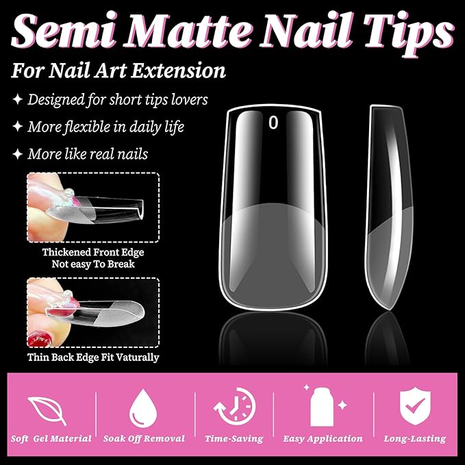 300pc Medium Square Nail Tips Medium Fake Nails Tips Square Acrylic Nails Tips Clear Press on Nails Soft Gel Nail Tips Full Cover False Nail Artificial Fingernail for Gel Nail Extensions