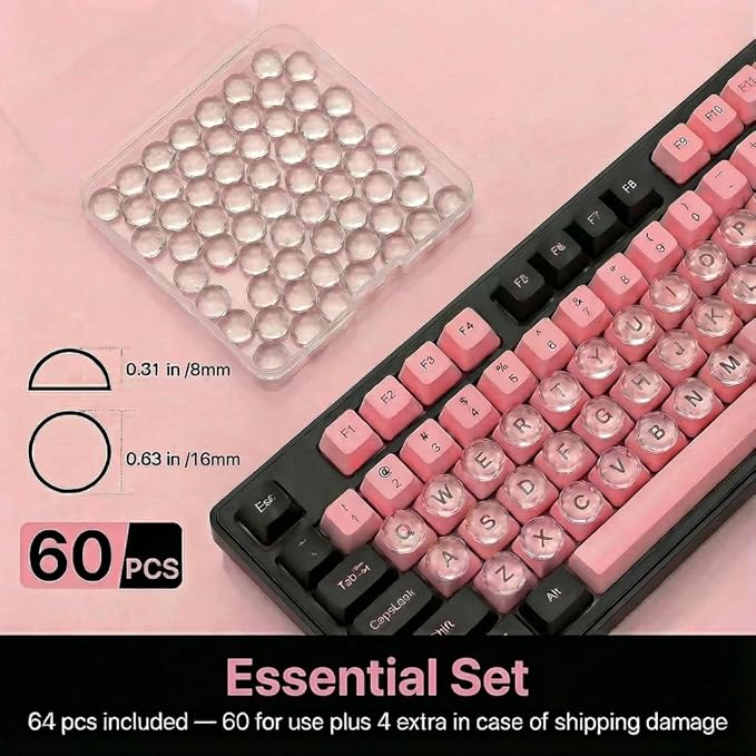 60pcs Keyboard Stickers for Long Nails, Clear Glass Bubbles, Protect Nail Art, No-Residue,Reusable Raised Keyboard Stickers, for Desktop Keyboards, External Keyboards, Calculators