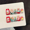 10Pcs Handmade Christmas Press on Nails Short Duck Fake Nails with Glue Winter Christmas False Nails Cute Design Xmas Multi-Layer Acrylic Nails Press ons Reusable Handmade Glue on Nail for Women (S)