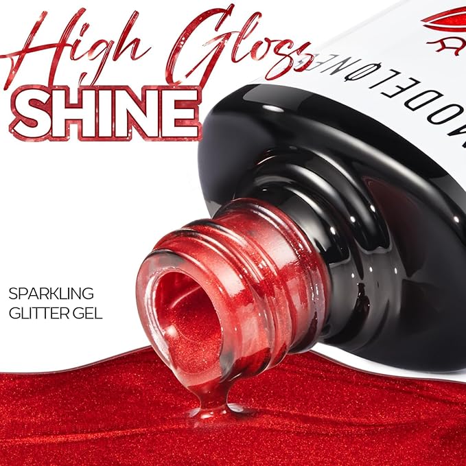 modelones Glitter Gel Nail Polish Pastel Red Gel Nail Polish Soak-Off UV Gel Polish - 28+ Days Long-Lasting Salon-Quality Nail Art DIY Manicure & Gift 15ML
