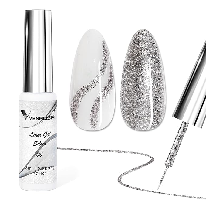 VENALISA Liner Gel Nail Polish 8ML 1 Pcs Silver Gel Polish For French Tip With Thin Brush Nail Art Swirls Nail Design Soak Off UV DIY at Home Manicure Salon