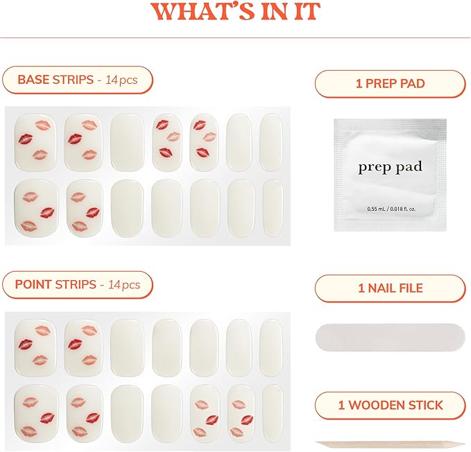 Heyhae Semi Cured Gel Nail Strips Assorted Bundle (3 Pack) | No LED Lamp Needed | Easy Apply & Remove, Salon Quality | Includes Strips, Prep Pads, Nail Files & Wooden Sticks - Be Mine