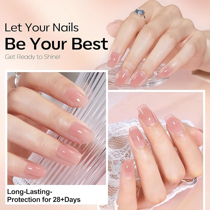 modelones Gel Nail Polish Set 2 Pcs 15ml Jelly Nude Pink and Milky White Gel Polish, French Manicure Base Gel Bubble Bath UV Soak Off Nail Gel for Gradient Nail Art, DIY Home or Salon
