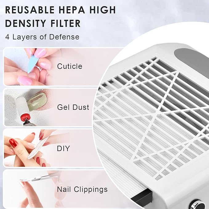 Nail Dust Collector Vacuum 80W Adjustable Power Suction CoFashion Nail Dust Cleaner Machine for Manicure, Dust Collector for Nails for Salon Home Use- Nail Filter When Using Nail Drill