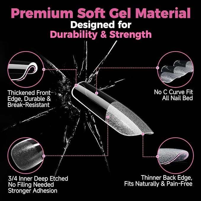 UNA GELLA Square Gel Nail Tips 15 Sizes Medium Square Press on Nails Pre Etched 300pcs Soft Gel Fake Nails Full Cover For Nail Extension Home DIY Nail Salon for Women