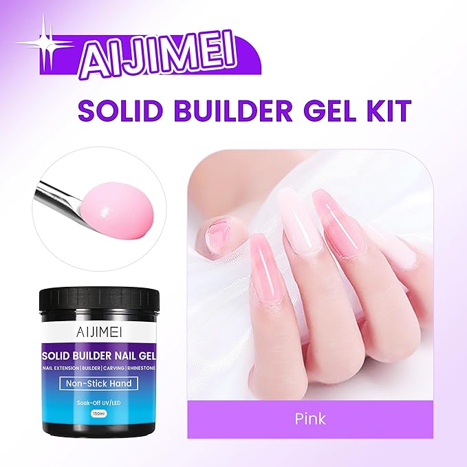 AIJIMEI Solid Gel Builder Nail Extension Gel 150ml/5Fl.oz Non-Stick Hand BuilderGel for NailsSolidBuilderGel for NailsEnhance Nailsfor DIY & Salon(Pink, 150ml/5Fl.oz)