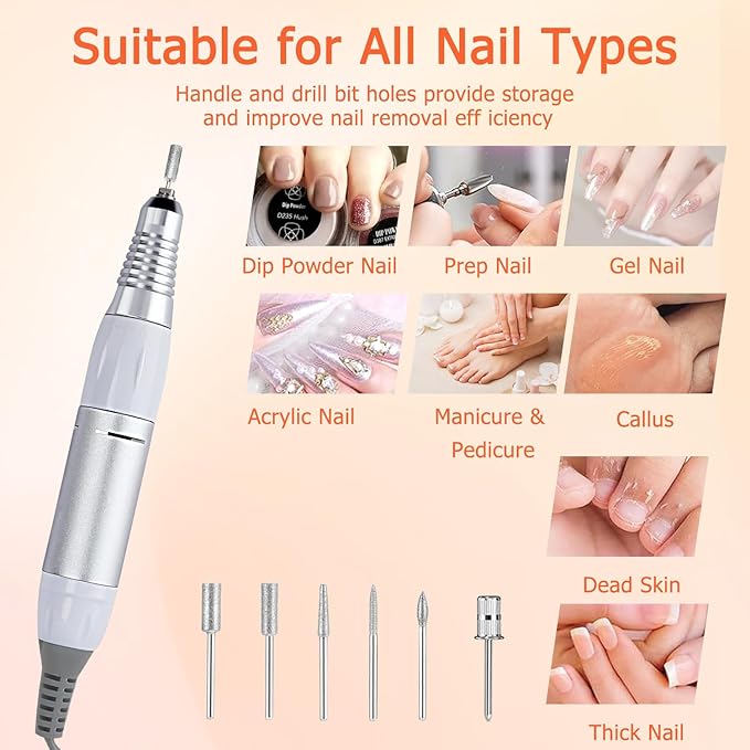 Acrylic Nail Drill-Electric Nail Drill 30000 RPM Electric Nail File with Foot Pedal E File Manicure Set, Nail Grinder for Gel Nails Efile with Drill Bits