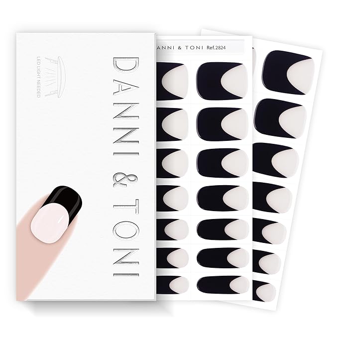 DANNI & TONI Semi Cured Gel Nail Strips Black French Tips Translucent White Glaze Nail Wraps 28 Stickers | Luxe Noir