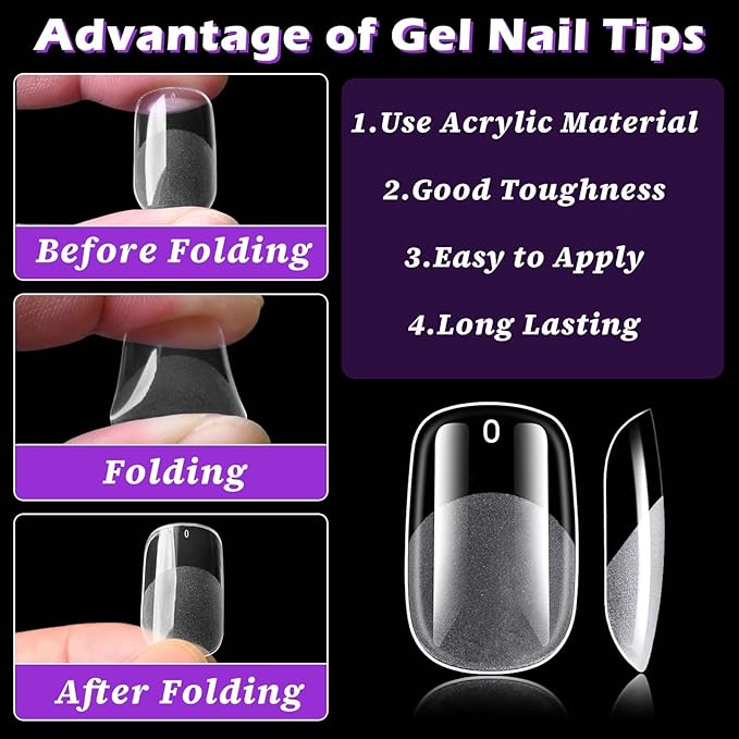 300pc Medium Round Square Nail Tips, Soft Gel Nail Tip Fake Nails Squoval Artificial Fingernail, 15 Sizes Full Cover Clear Press on Nail Medium Square Acrylic Nails Tips for Nail Extension
