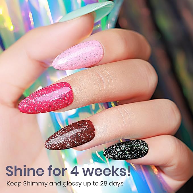 MIZHSE Glitter Top Coat, Clear Glitter Gel Silver Holographic Sparkle No Wipe Rainbow Shimmer Gel Nail Polish for Nail Art Home Manicure 10ml