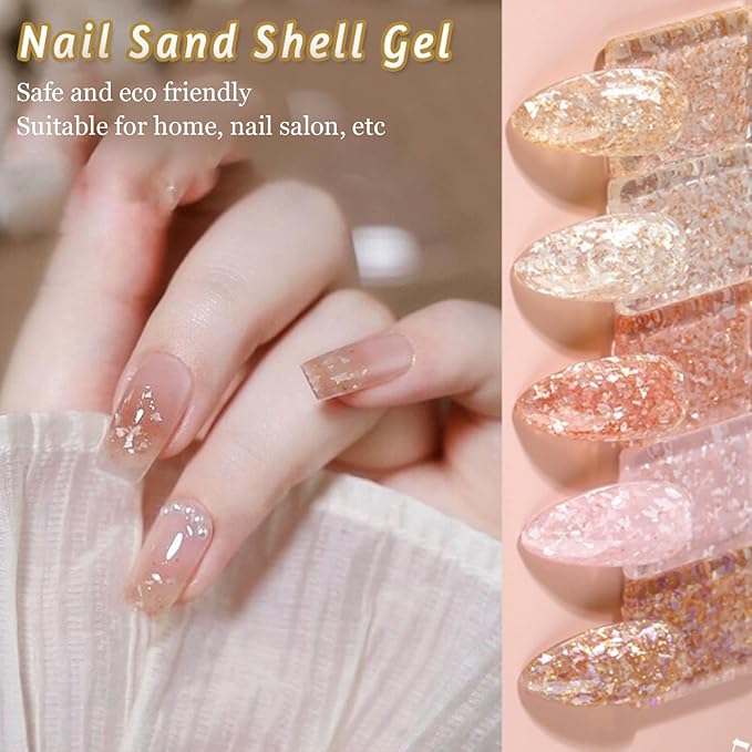 Glitter Gel Nail Polish, Solid Gel Nail Polish Sparkly Gel Nail Polish 8 Colors Nail Sand Shell Gel Polish Soak Off Gel Polish Set for Home Nail Tech DIY Nail Art
