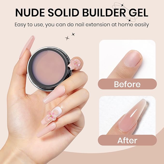 Solid Builder Gel for Nails Nude 3D Nail Art Gel Non-Stick Hand Hard Gel Sculpting Gel for Nail Art 3d Molding Gel Nail Extension Gel Mnicure DIY at Home 14g(0.49fl oz)