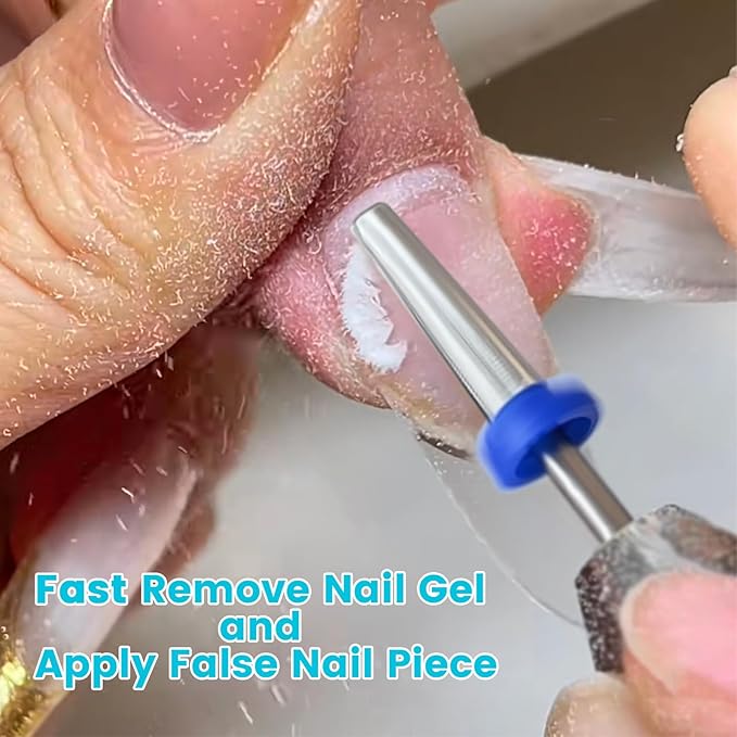16mm Long Tapered Barrel Nail Drill Bit, 3/32” Safety Tungsten Carbide E-File Bit for False Nail Application, Press-On Tip Apply Nail Extension, Gel & Acrylic Removal, Two-Way Rotation, Coarse