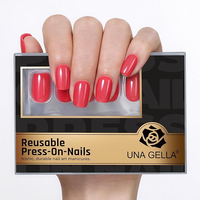UNA GELLA Soft Gel Press on Nails - 16 Sizes Red Short Square Glue on Nails, 32Pcs Reusable Red Solid Color False Nails with Glue, Full Cover Acrylic Nail Kit for Women DIY Home Manicure