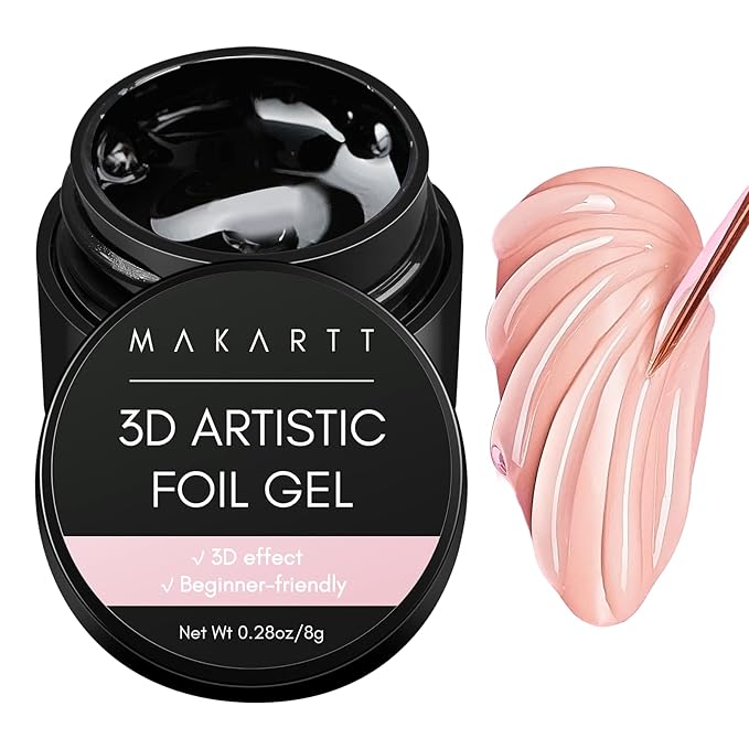 Makartt Nail Foil Glue: 3D Gel Nail Art, 2Pcs 8ml Nails Transfer Gel Adhesive for Linear, Shell, Ripple Designs, UV LED Lamp Required