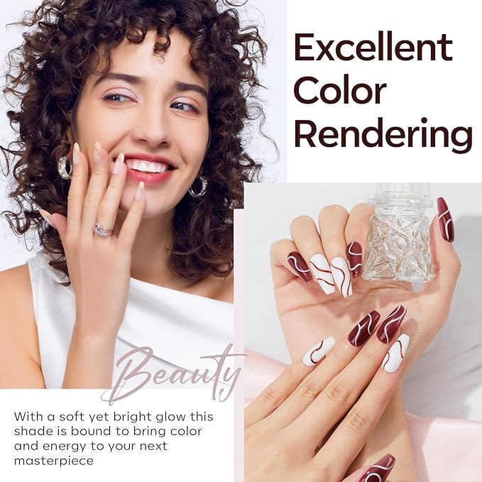 Modelones Poly Nail Gel Set, 6 Colors Burgundy Red Brown Champagne Gold Poly Extension Gel Builder Snow White Nude Grey Elegant Lady Collection French Manicure DIY Home Salon