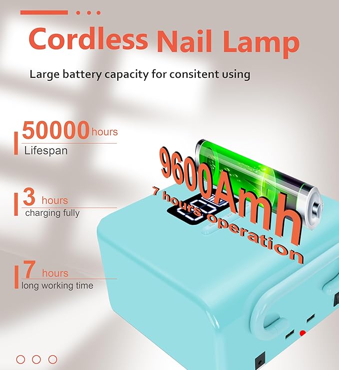 Cordless UV Nail Lamp 220W, Professional LED Nail Lamp with 48 Beads & Touch Display, Rechargeable UV Light for Gel Nails Built-in 3-Timer Modes & Auto Sensor, Fast Curing Nail Dryer (Blue)