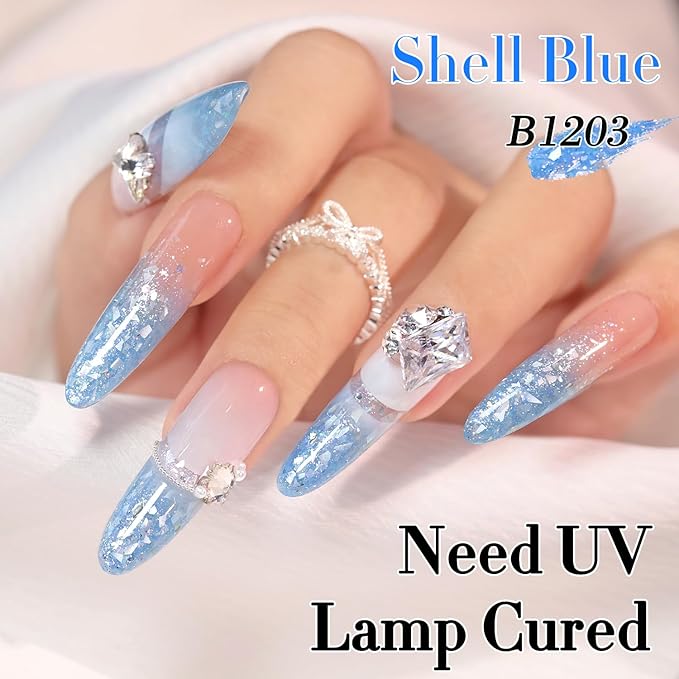 Double Rhythm 0.5Oz Glitter Gel Polish Same Color Same Bollte Shimmer Reflective Color for Nail Art Salon DIY Soak Off 15ml Nail Lamp Gel Polish at Home (Shell Blue-B1203)
