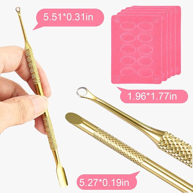 JERCLITY 2 Pieces Gold Double-Ended Stainless Steel Cuticle Pusher Cuticle Remover With 150 Grit Sandpaper Sheets Nail Prep Tools Russian Manicure Kit Nail Cuticle Pusher for Women