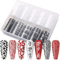 SILPECWEE 10 Rolls French Tips Strips Nail Foil Black and White Nails Design Nail Transfer Foil Holographic Nail Art Foils Fingernail Stickers Nails for Women 3D Nail Art Decoration