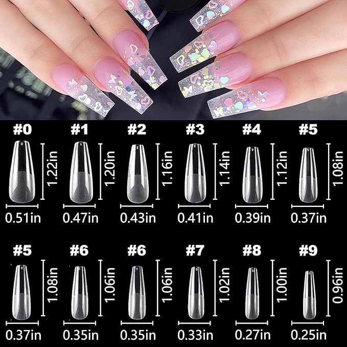 LoveOurHome 600pc Long Coffin Fake Nail Tips Clear Press on Nails Coffin False Nails Full Cover Soft Gel Nail Tips Long Acrylic Nail Artificial Fingernail for Salon & Home Gel Nail Extension