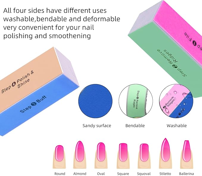 SKYPIA 2 Packs 4 Way Nail Buffer Block Nail Files and Buffers, Smooth & Buff & Shine Professional Nail Files (2 Counts)
