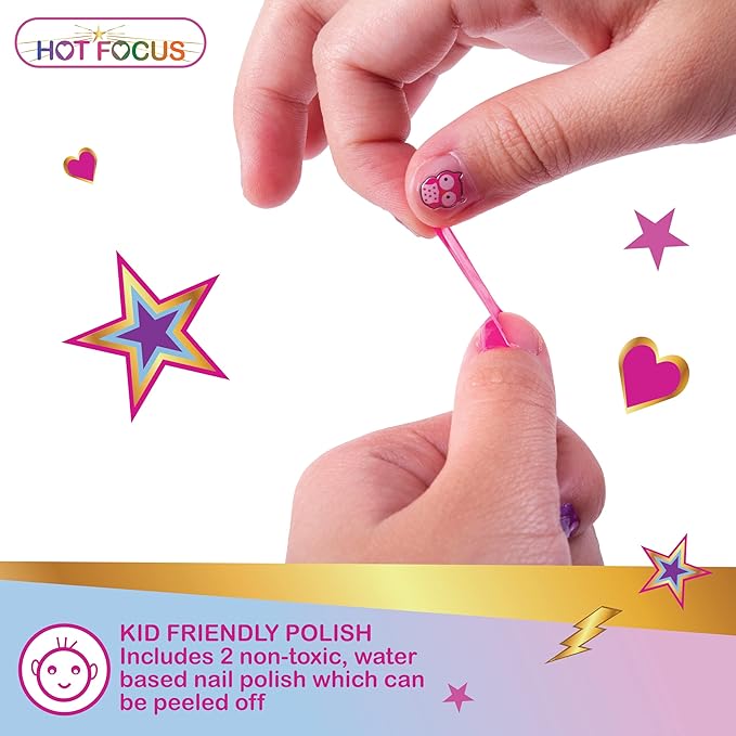 Hot Focus Scented Nail Boutique – 168 Piece Unicorn Nail Art Kit Includes Press on Nails, Nail Patches, Nail Stickers, Nail Polishes, Nail File and Ring – Non-Toxic Water Based Peel Off Nail Polish