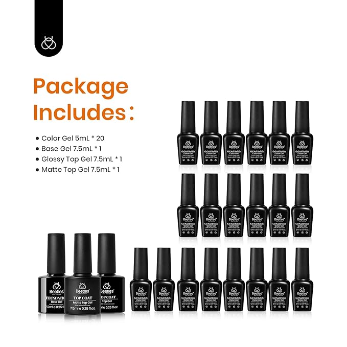 beetles Gel Polish Set, 20 Colors Orange Yellow Burgundy Red Glitter Green Shades Gel Nail Polish with Base Matte & Glossy Top Coat Soak off Manicure Gifts for Women