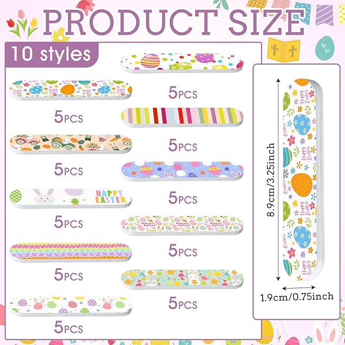 50 Pcs Easter Nail File Gifts for Women Easter Basket Stuffers Mini Emery Board Nail Files Goodie Bag Stuffers for Employee Teacher Staff Coworker Women