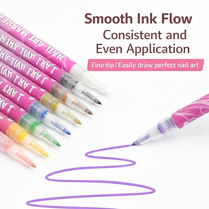 12 Colors Nail Art Pens Set, Fine Tip Nail Art Markers For 3D Drawing, Quick Dry Nail Polish Pens Kit For Women Girls DIY Manicure Nail Art Tools (0.7 mm)