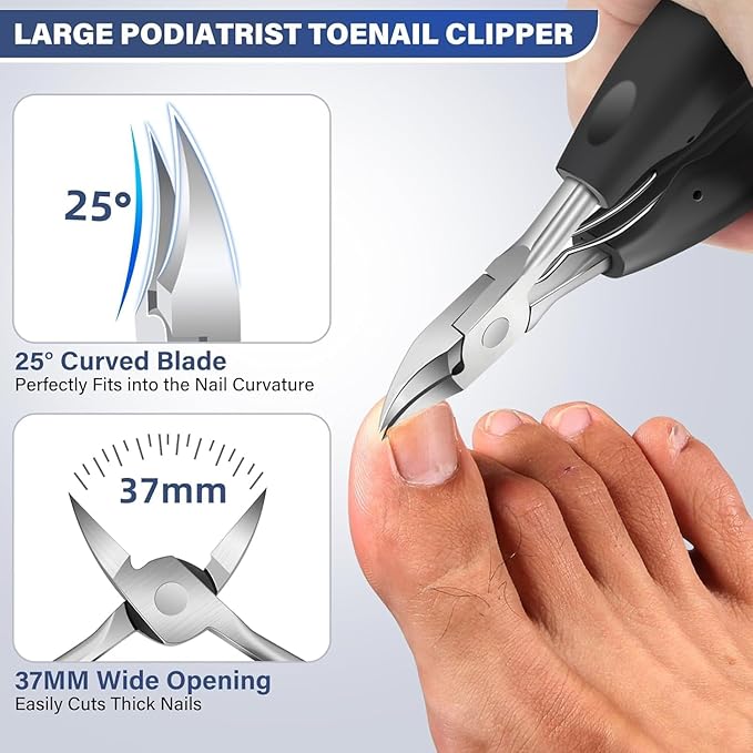 Toenail Clippers for Thick Toenails for Seniors, Angled Head Large Toe Nail Clippers Set for Men, Heavy Duty Ingrown Toenail Clippers Long Handled, Ultra SharpSlanted Nail Cutter