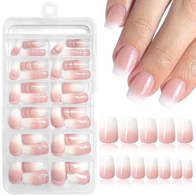AddFavor 240pc Ombre Coffin Press on Nails Short Fake Nails - Glue on Nails Coffin Acrylic Nails Press ons Nail Tips Short Stick on Nails with Nail Glue and Adhesive Tabs for Women