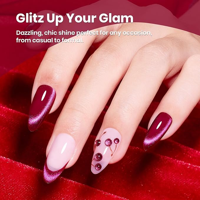 Beetles Pink Cat Eye Gel Nail Polish - 15ML Valentines Gel Polish Glitter Pink Cat Eye Magnetic Soak Off UV Cherry Shimmer Nail Art Design Manicure Gift for Women