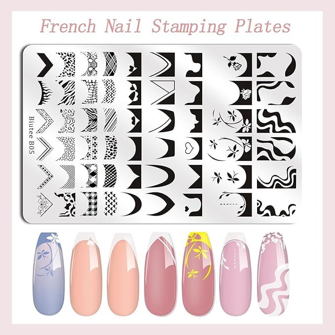 Biutee Nail Stamping Kit 2Pcs Nail Art Stamping Plates 4Pcs Stamping Gel Polish French Tip Nail Stamp Kit 110 Patterns with Silicone Stamper Scraper Large Lace Stamp Template Holiday Gift for Women