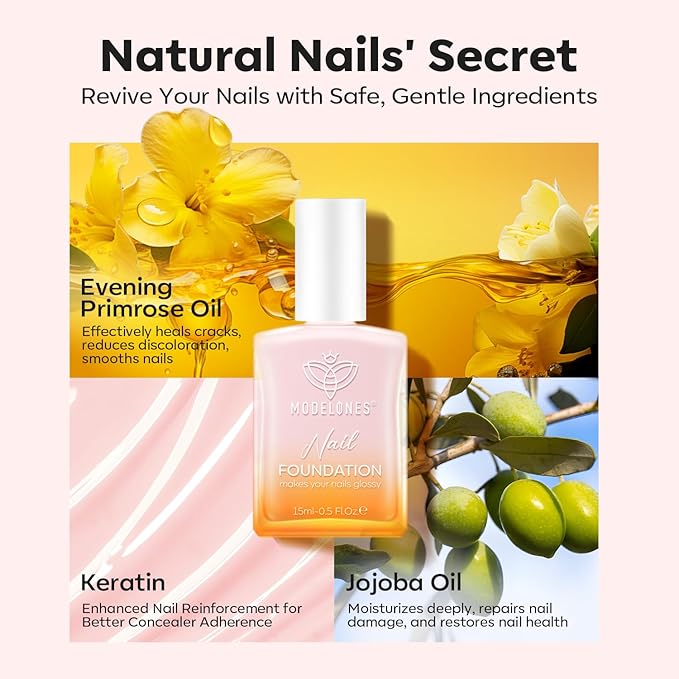 modelones Nail Strengthener Pale Pink White Nail Repair for Damaged Nails Strengthening Polish 15ml Nail Growth and Strengthener Natural Concealer Foundation Nail Care Gifts for Women