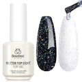 Beetles Glitter Gel Top Coat Iridescent Silver Mix Glitter Gel Nail Polish Glossy Shiny Soak Off Rainbow Shimmer No Wipe Top Coat (10ML)