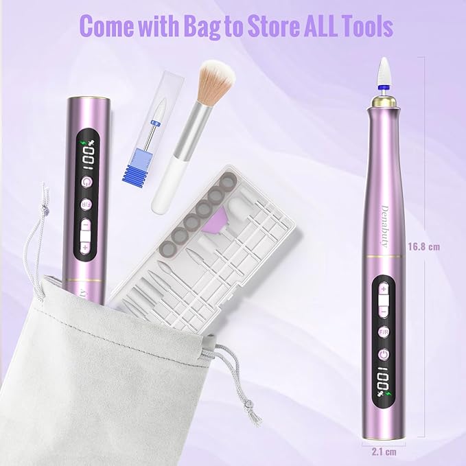 Cordless Electric Nail Drill Machine, 13 in 1 Nail File Kit 35000RPM Professional Portable Rechargeable E File for Acrylic Polish Gel Removal Manicure Pedicure Set with 5 Speeds Violet
