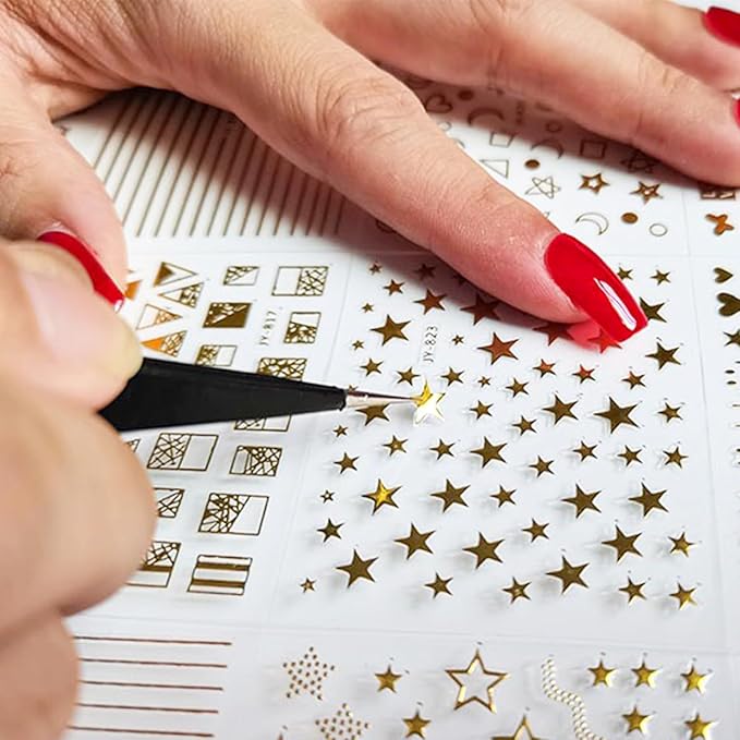 30 Sheets Gold Nail Sticker Star Moon Heart Nail Art Stickers Cute Design 3D Self-Adhesive Nail Decals for Women Girls DIY Nail Art Decoration Accessories