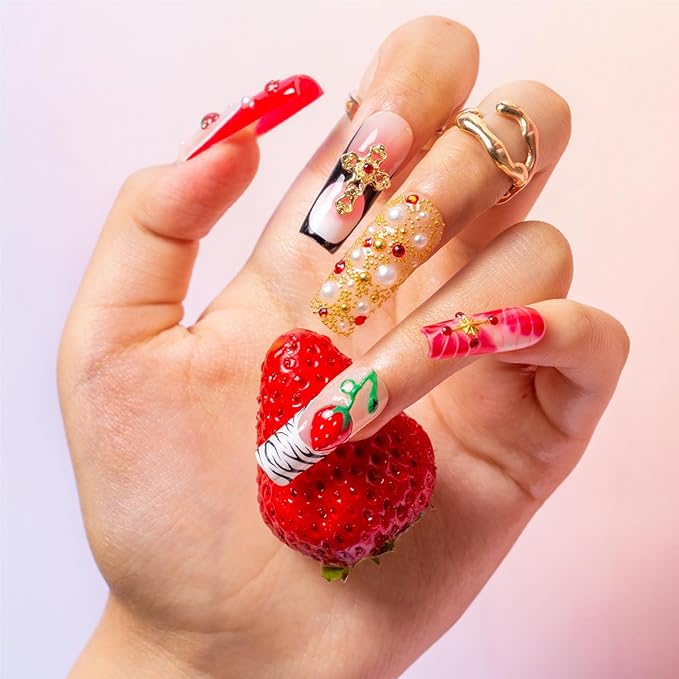 LOVFUL Handmade Acrylic Press on Nails Glitz | Short Press ons | Reusable Fake Nails | Square Classic Regular 1.3 in | H469-S