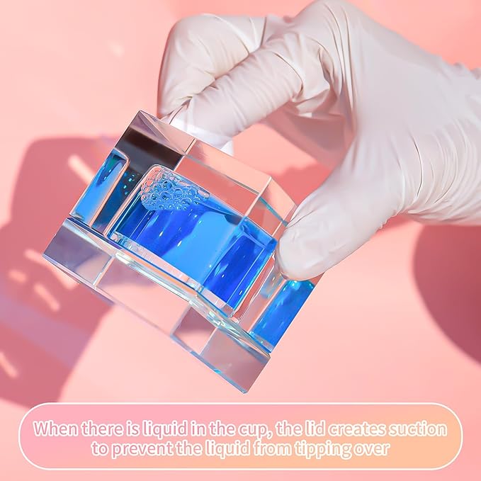 Nail Dappen Dish with Lid, Square Crystal Monomer Dish for Acrylic Nails, Monomer Holder Container for Holding Acrylic Liquid & Powder, Glass Crystal Cup for Acetone Nail Decor (Colorful)