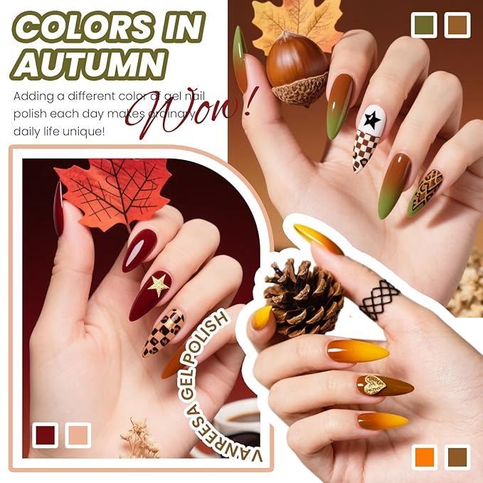 VANREESA 48 Pcs Gel Nail Polish Set 42 Colors Spring Summer Fall Winter Gel Polish with 2 Pcs Base Coat & 4 Effects Top Coat Nail Kit Gifts for Women Girls Nail Art Salon at Home