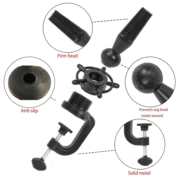 Practice Hand Stand Manicure Practice Hand Holder Wig Mannequin HeadStand Adjustable Rotary Desk Table Clamp Holder Black (1 PCS)
