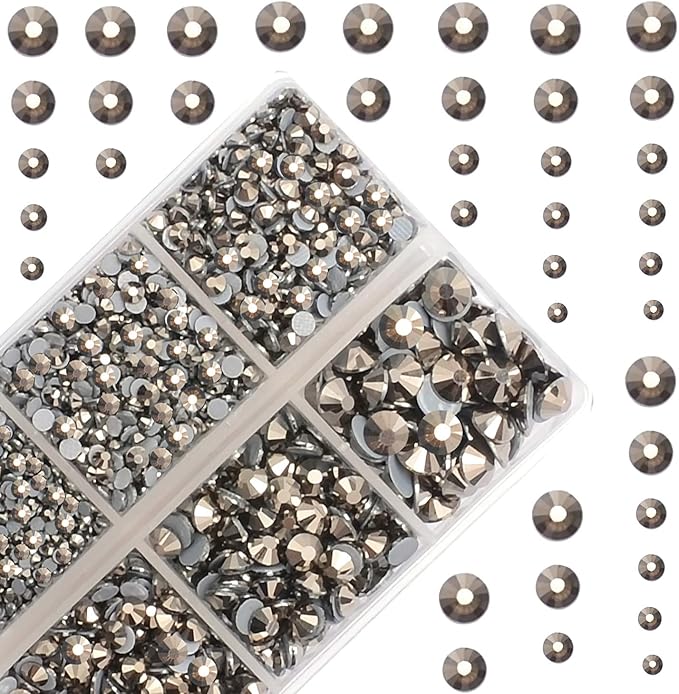 4000Pcs Mixed Size Hot Fix Round Crystals Gems Glass Stones Hotfix Flat Back Rhinestones (Silver Flare)