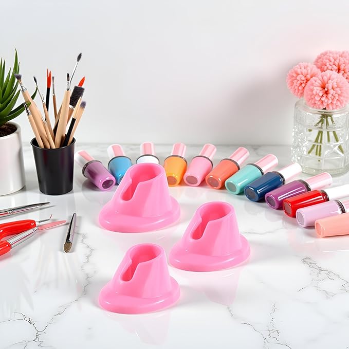 3Pcs Pink Soft Rubber Nail Polish Bottle Holder Stand Anti-Spill Nail Art Organizer Display Manicure Tools for Nail Art Salon Cosmetic Display Cases