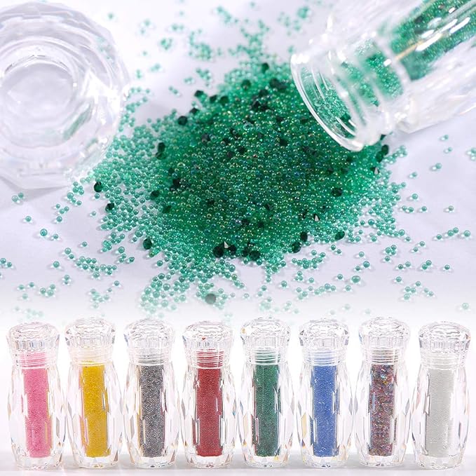 8 Bottles Of Mini Glitter Caviar Micro Crystal Beads 3D Nail Art Rhinestone Decorations DIY Manicure Accessories (mix)