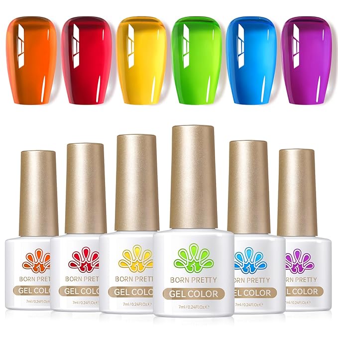 Born Pretty Neon Jelly Gel Nail Polish Polish Blood Wine Red Burgundy Brown Blue Purple Green Translucent,Spring Summer Soak Off U v LED Light Cure Nail Art Kit for Salon Manicure and DIY at Home